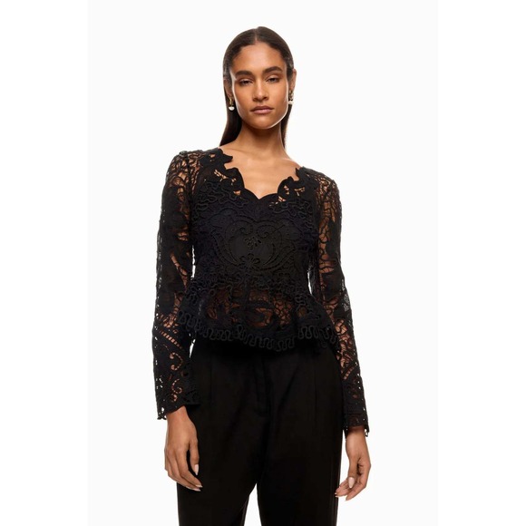 Sea New York Tops - Sea New York Black Guipure Lace Long Sleeve Peplum Top Size 10
